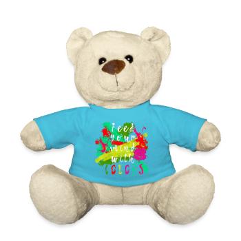 "Feed your mind with colors" Spruch Toleranz bunt - Teddy - Atollblau - Vorne