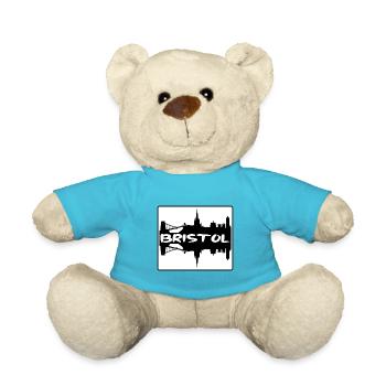 Bristol England Skyline Silhouette Travel Souvenir - Teddy Bear - atoll blue - Front
