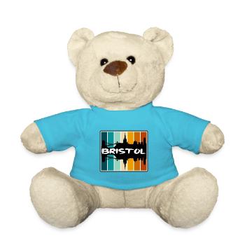 Bristol England Skyline Silhouette Travel Souvenir - Teddy Bear - atoll blue - Front