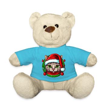 Adorable chat portant un chapeau de Père Noël - Nounours - bleu outremer - Devant
