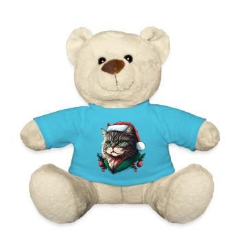 Entzückende Katze mit Weihnachtshut - Teddy - Atollblau - Vorne