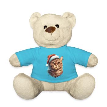 Charmant chat portant un chapeau de Père Noël - Nounours - bleu outremer - Devant