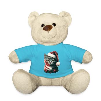 Stunning kitten wearing Santa Claus hat - Teddy Bear - atoll blue - Front