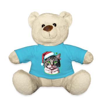 Joli chat portant un chapeau de Noël - Nounours - bleu outremer - Devant