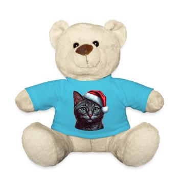 Superbe œuvre d’art numérique de chaton de Noël, le - Nounours - bleu outremer - Devant