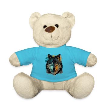 Wunderbare Zeichnung eines Wolfskopfes - Teddy - Atollblau - Vorne