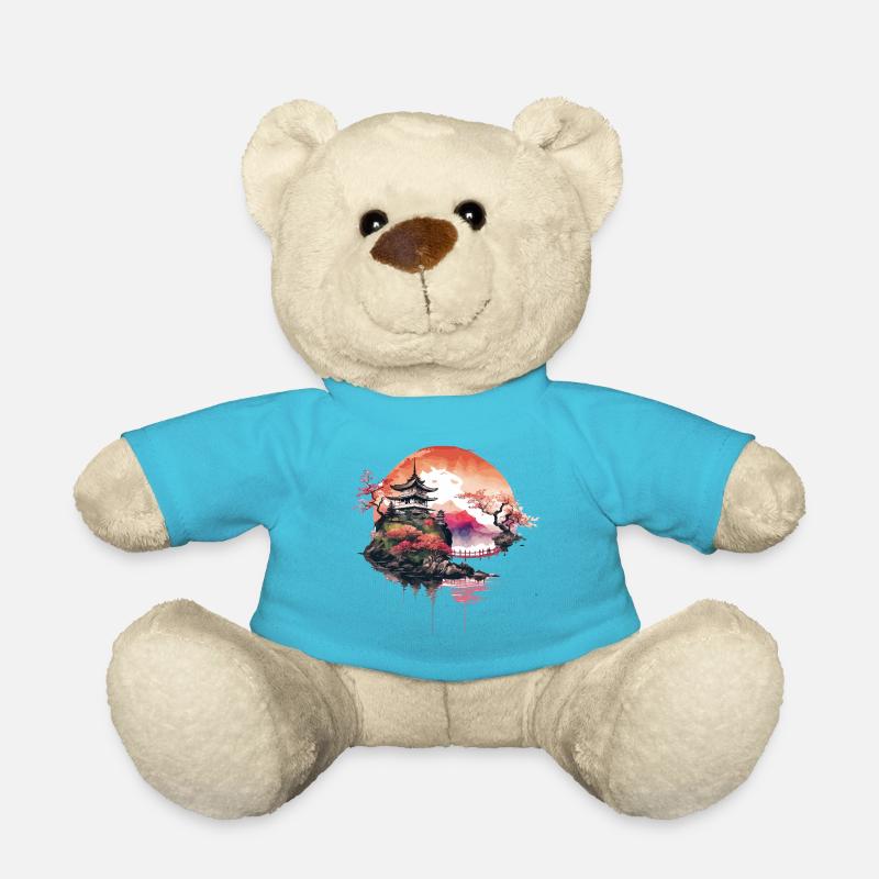 Japanese Temple on Mountain - Teddy Bear - atoll blue