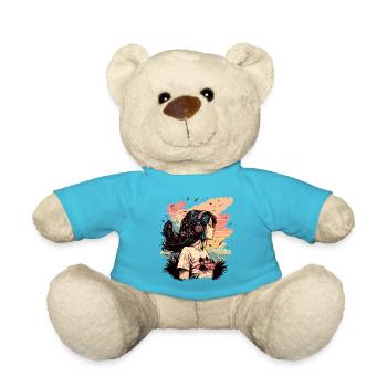 Anime Mädchen hört Musik - Teddy - Atollblau - Vorne