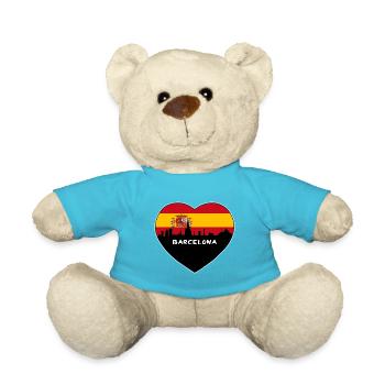 Barcelona Spain Flag Skyline Travel Souvenir - Teddy Bear - atoll blue - Front