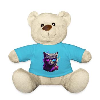 Purple Neon Cat - Teddy Bear - atoll blue - Front