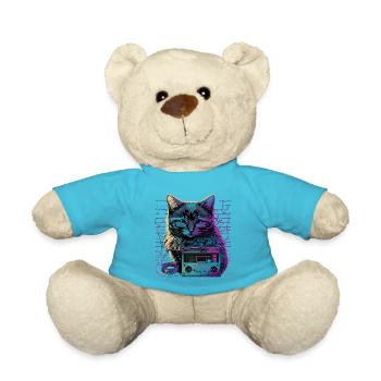 Katze mit Kassette - Teddy - Atollblau - Vorne