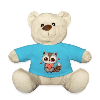 Cute raccoon embraces a heart drawing love - Teddy Bear - atoll blue - Front