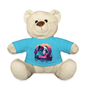 Vaporwave Bulldog liebt den Sonnenuntergang - Teddy - Atollblau - Vorne