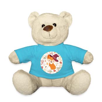 Fox with autumn pattern - Teddy Bear - atoll blue - Front