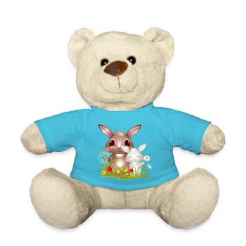 niedliche Hasen Freundschaft im Frühling - Teddy - Atollblau - Vorne