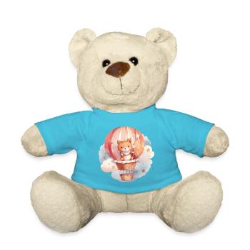 Baby Bär rot mit Ballon und Wolken, Wasserfarben - Teddy - Atollblau - Vorne