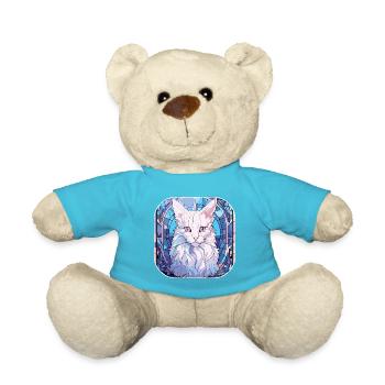Peinture colorée à l’aquarelle de race de chat angora turc - Nounours - bleu outremer - Devant