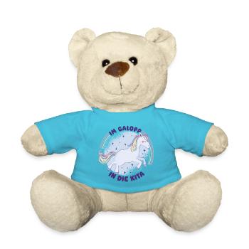 Im Galopp in die KiTa - Einhorn Regenbogen - Teddy - Atollblau - Vorne