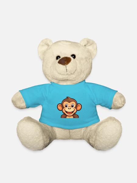 Monkey Cartoon Kawaii Aquarelle Illustration - Nounours - bleu outremer