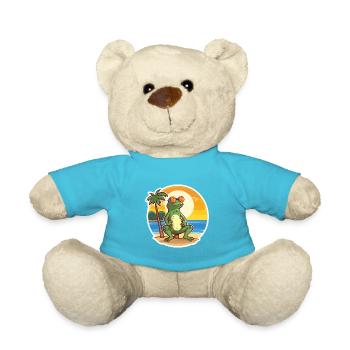 Frog Funny Cartoon Kawaii Beach Illustration - Teddy Bear - atoll blue - Front