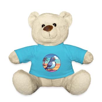 Pigeon Funny Cartoon Kawaii Beach Illustration - Teddy Bear - atoll blue - Front