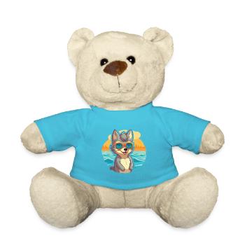 Wolf Funny Cartoon Kawaii Beach Illustration - Teddy Bear - atoll blue - Front