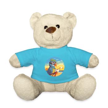 Parrot Cute Funny Cartoon Kawaii Book Beach - Teddy Bear - atoll blue - Front