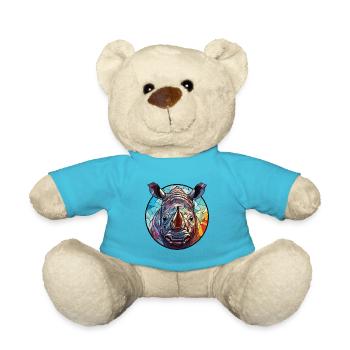 Nashorn buntes Aquarell Tier Haustier Illustration - Teddy - Atollblau - Vorne