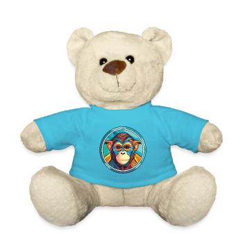 Monkey Colorful Watercolor Animal Pet Illustration - Teddy Bear - atoll blue - Front