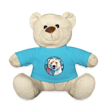 Polar Bear Colorful Watercolor Animal Illustration - Teddy Bear - atoll blue - Front