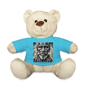 alter Mann mit Federschmuck - Teddy - Atollblau - Vorne
