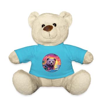Bear Colorful Watercolor Cartoon Kawaii Animal - Teddy Bear - atoll blue - Front