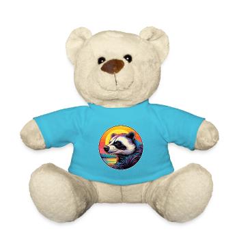 Blaireau Aquarelle Colorée Dessin Animé Kawaii Animal - Nounours - bleu outremer - Devant