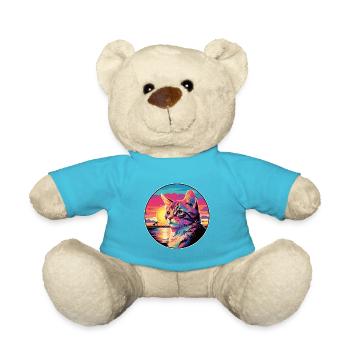 Katze buntes Aquarell Cartoon Kawaii Tier - Teddy - Atollblau - Vorne