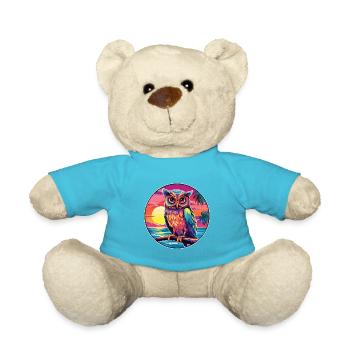 Owl Colorful Watercolor Cartoon Kawaii Animal - Teddy Bear - atoll blue - Front