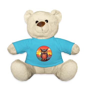 Owl Colorful Watercolor Cartoon Kawaii Animal - Teddy Bear - atoll blue - Front