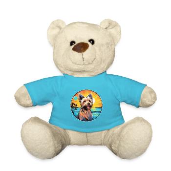 Australian Silky Terrier Dog Breed Colorful Cartoo - Teddy Bear - atoll blue - Front