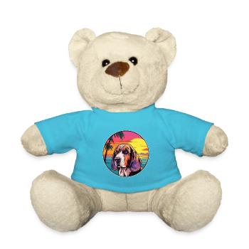 Basset Hund Hund Rasse Bunte Karikatur Aquarell - Teddy - Atollblau - Vorne