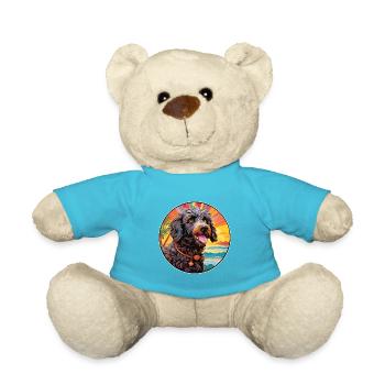 Barbet Dog Breed Colorful Cartoon Watercolor - Teddy Bear - atoll blue - Front