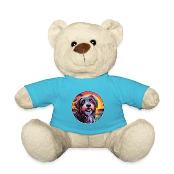 Catalan Sheepdog Dog Breed Colorful Cartoon Waterc - Teddy Bear - atoll blue - Front