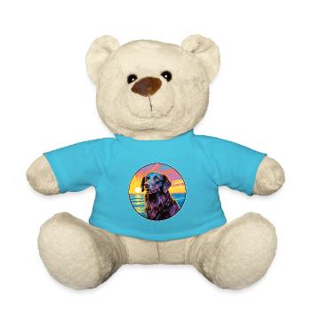 Flat Coated Retriever Dog Breed Colorful Cartoon W - Teddy Bear - atoll blue - Front