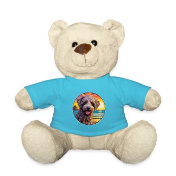 Labradoodle Dog Breed Colorful Cartoon Watercolor - Teddy Bear - atoll blue - Front