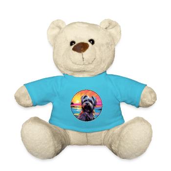 Skye Terrier Hunderasse bunte Karikatur Aquarell - Teddy - Atollblau - Vorne
