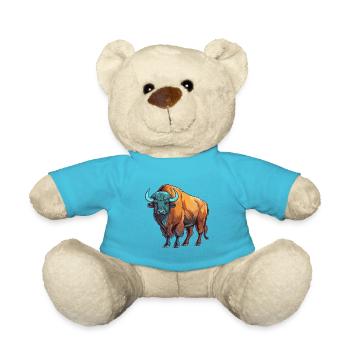 Buffalo Colorful Watercolor Cartoon Kawaii Animal - Teddy Bear - atoll blue - Front
