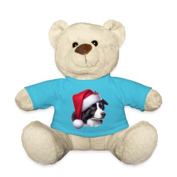 Border Collie Santa Claus - Teddy Bear - atoll blue - Front