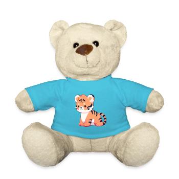 Tiger Cute Happy Kawaii Cartoon Clipart Animal - Teddy Bear - atoll blue - Front