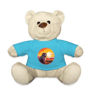 Baboon Colorful Watercolor Cartoon Kawaii Animal - Teddy Bear - atoll blue - Front