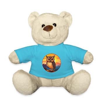 Owl Colorful Watercolor Cartoon Kawaii Animal - Teddy Bear - atoll blue - Front