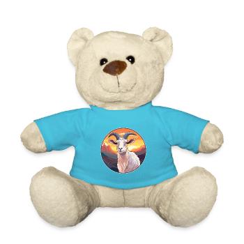 Chèvre Aquarelle Colorée Dessin Animé Kawaii Animal - Nounours - bleu outremer - Devant