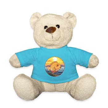 Flounder Fish Colorful Watercolor Cartoon Kawaii - Teddy Bear - atoll blue - Front